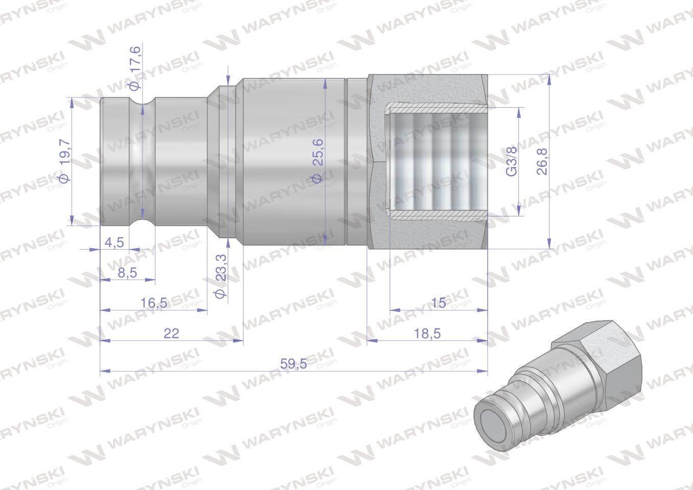 Szybkozłącze hydrauliczne suchoodcinające wtyczka G3/8"BSP gwint wewnętrzny - zdjęcie 5