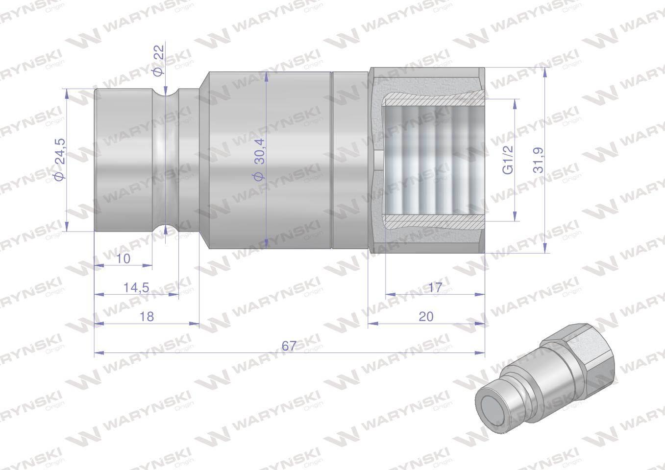 Szybkozłącze hydrauliczne suchoodcinające wtyczka G1/2"BSP gwint wewnętrzny - zdjęcie 5
