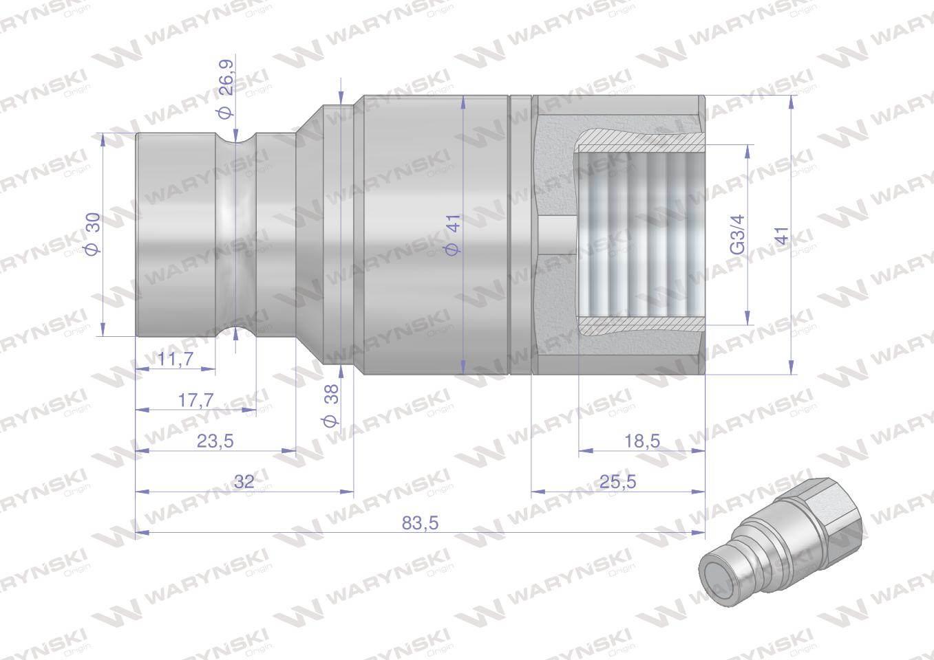 Szybkozłącze hydrauliczne suchoodcinające wtyczka G3/4"BSP gwint wewnętrzny - zdjęcie 5