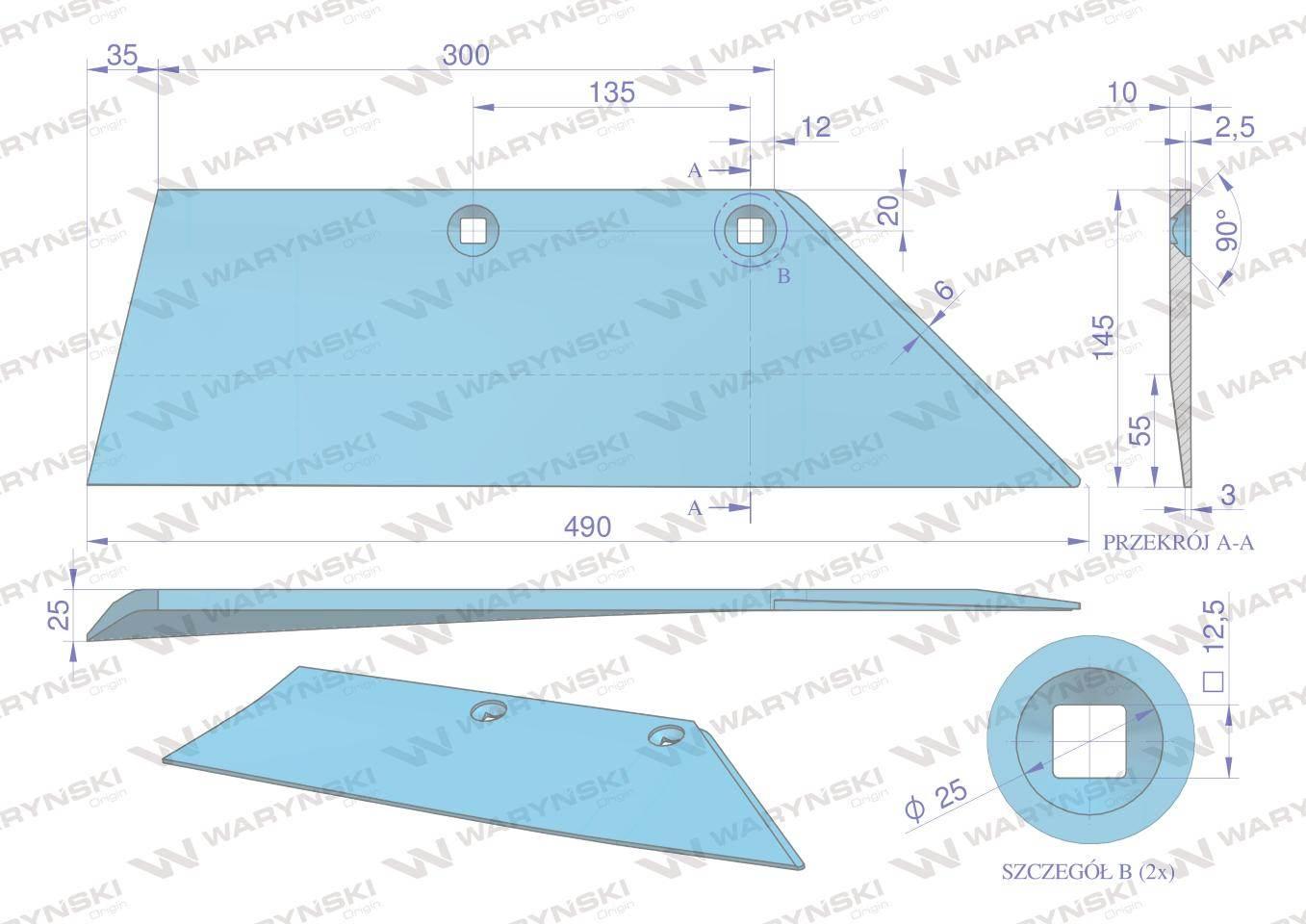 Lemiesz prawy 18" zastosowanie SB 45 RE Lemken Pług stal borowa WARYŃSKI - zdjęcie 5