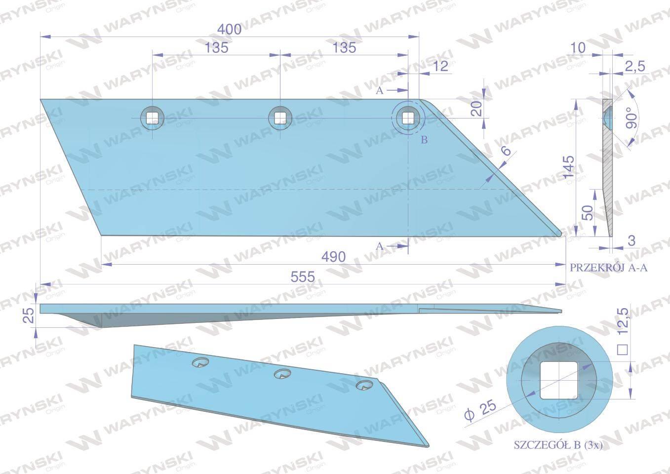 Lemiesz prawy 20" zastosowanie SB 56 RE Lemken Pług stal borowa WARYŃSKI - zdjęcie 3
