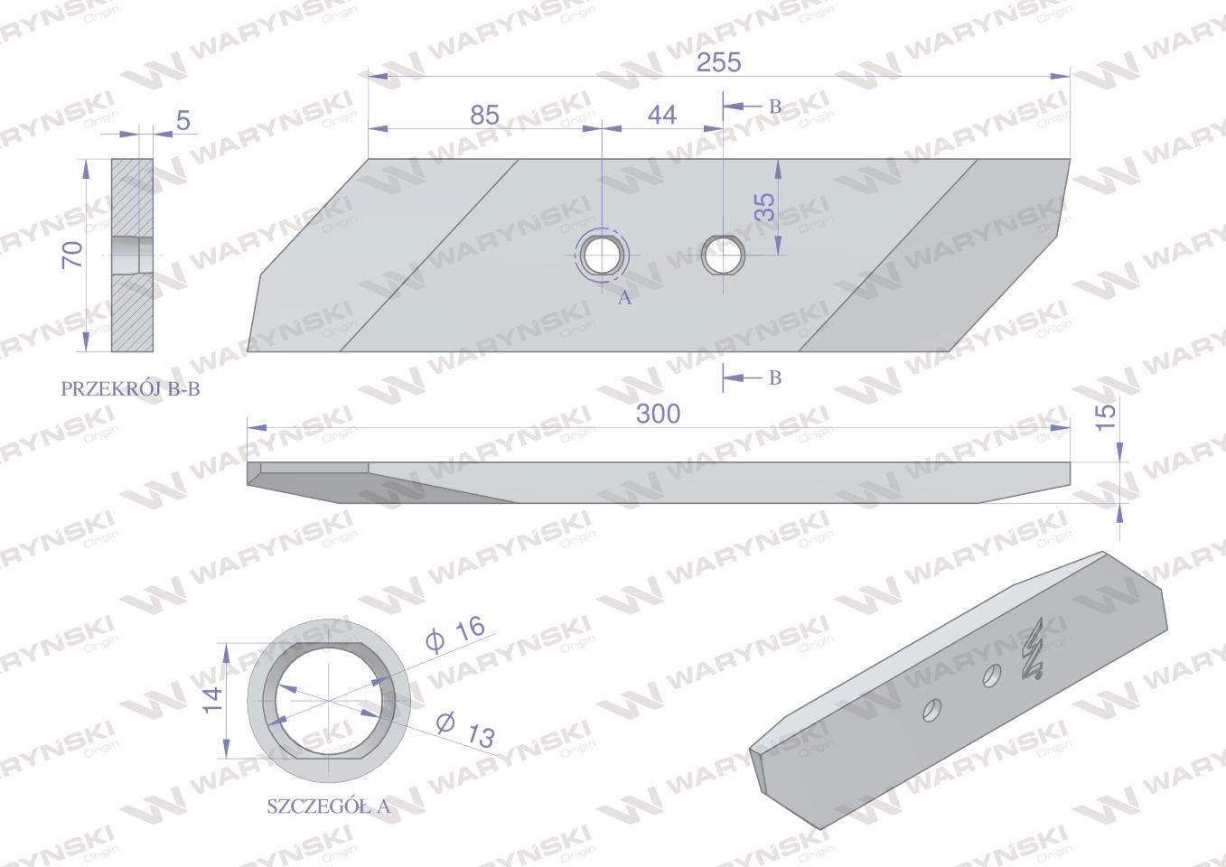 Dłuto nakładka lemiesza prawe dwuotworowe 15 mm zastosowanie VIS/17 XL Unia - zdjęcie 3
