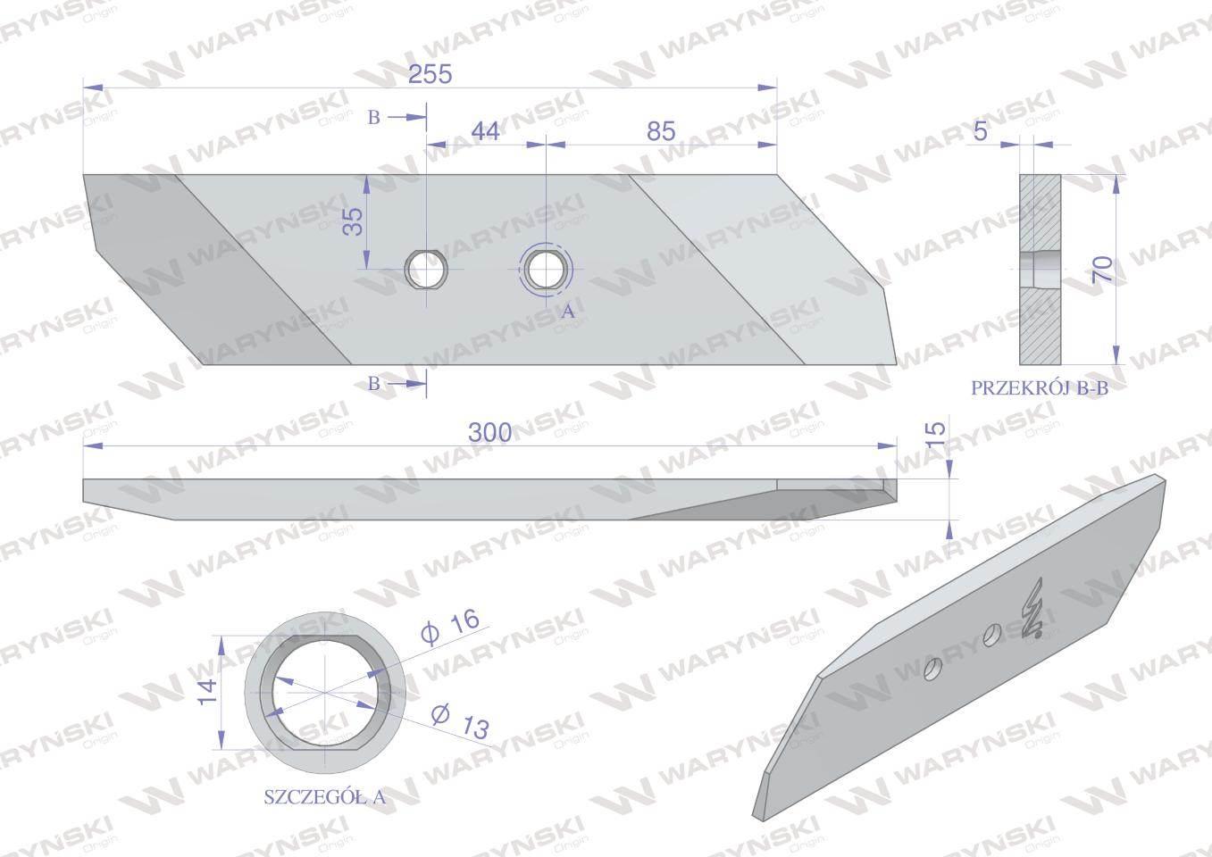Dłuto nakładka lemiesza lewe dwuotworowe 15 mm zastosowanie VIS/34 XL Unia - zdjęcie 3