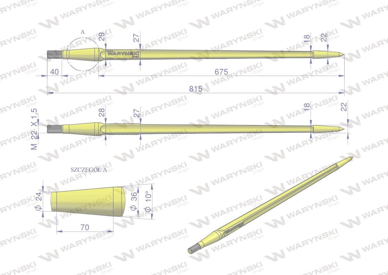 Ząb ładowacza uniwersalny prosty L- 810 mm zastosowanie 5193-FT1N Tur WARYŃ - zdjęcie 2