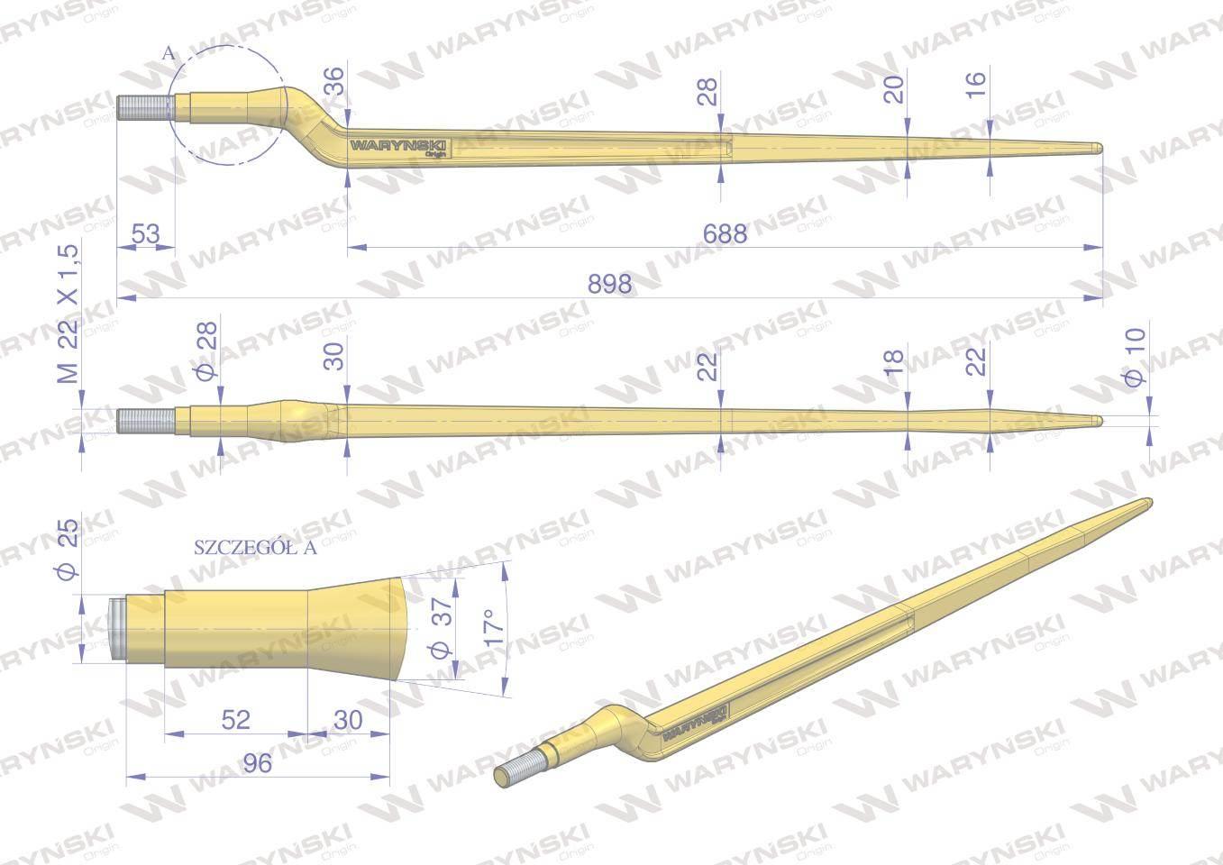 Ząb ładowacza uniwersalny Z L- 880 mm zastosowanie 5193-FT88N Tur WARYŃSKI - zdjęcie 4