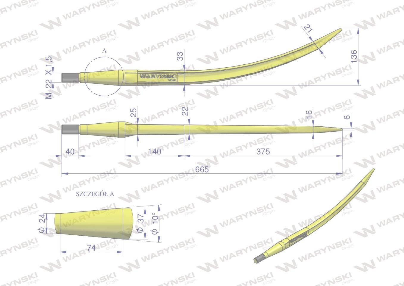 Ząb ładowacza wygięty zamykający L- 680 mm chwytak (krokodyl) zastosowanie - zdjęcie 2