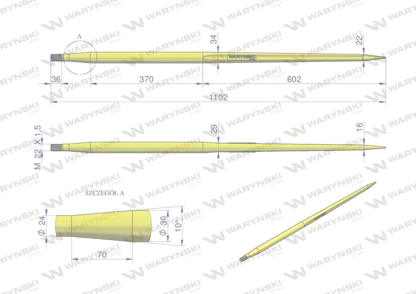 Ząb ładowacza uniwersalny prosty L- 1100 mm zastosowanie 5193-RT1 Tur WARYŃ - zdjęcie 2