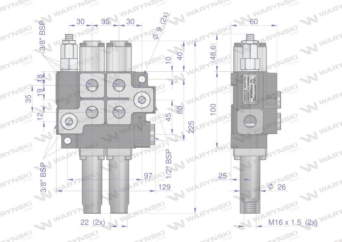Rozdzielacz hydrauliczny dwusekcyjny (2) 40L sterowany joystickiem Waryński - zdjęcie 8