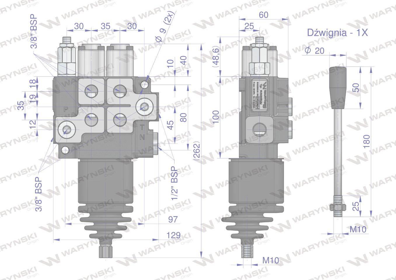 Rozdzielacz hydrauliczny 2-sekcyjny max przepływ 40L z joystickiem Waryński - zdjęcie 5