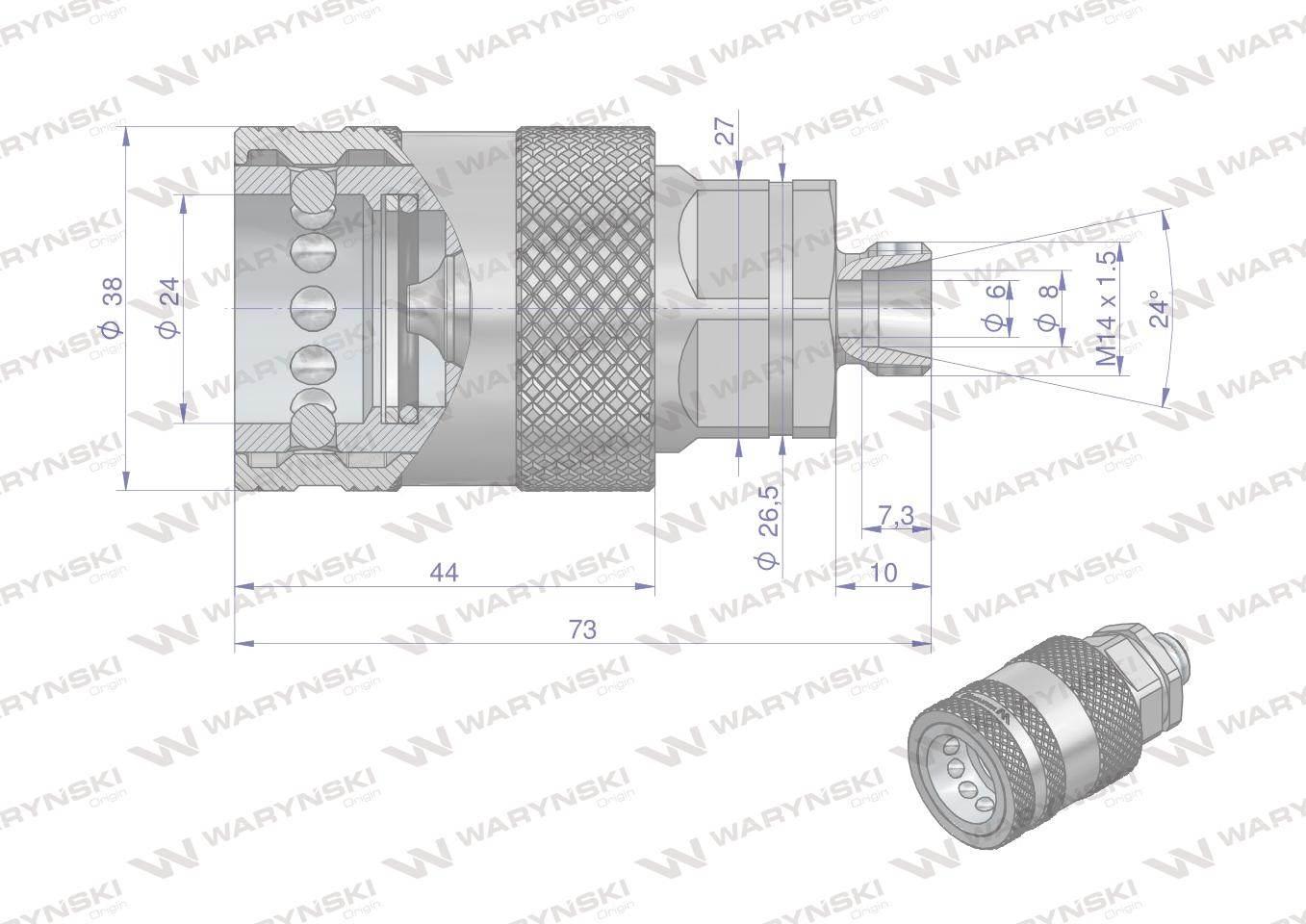 Szybkozłącze hydrauliczne gniazdo M14x1.5 gwint zewnętrzny EURO PUSH-PULL ( - zdjęcie 2