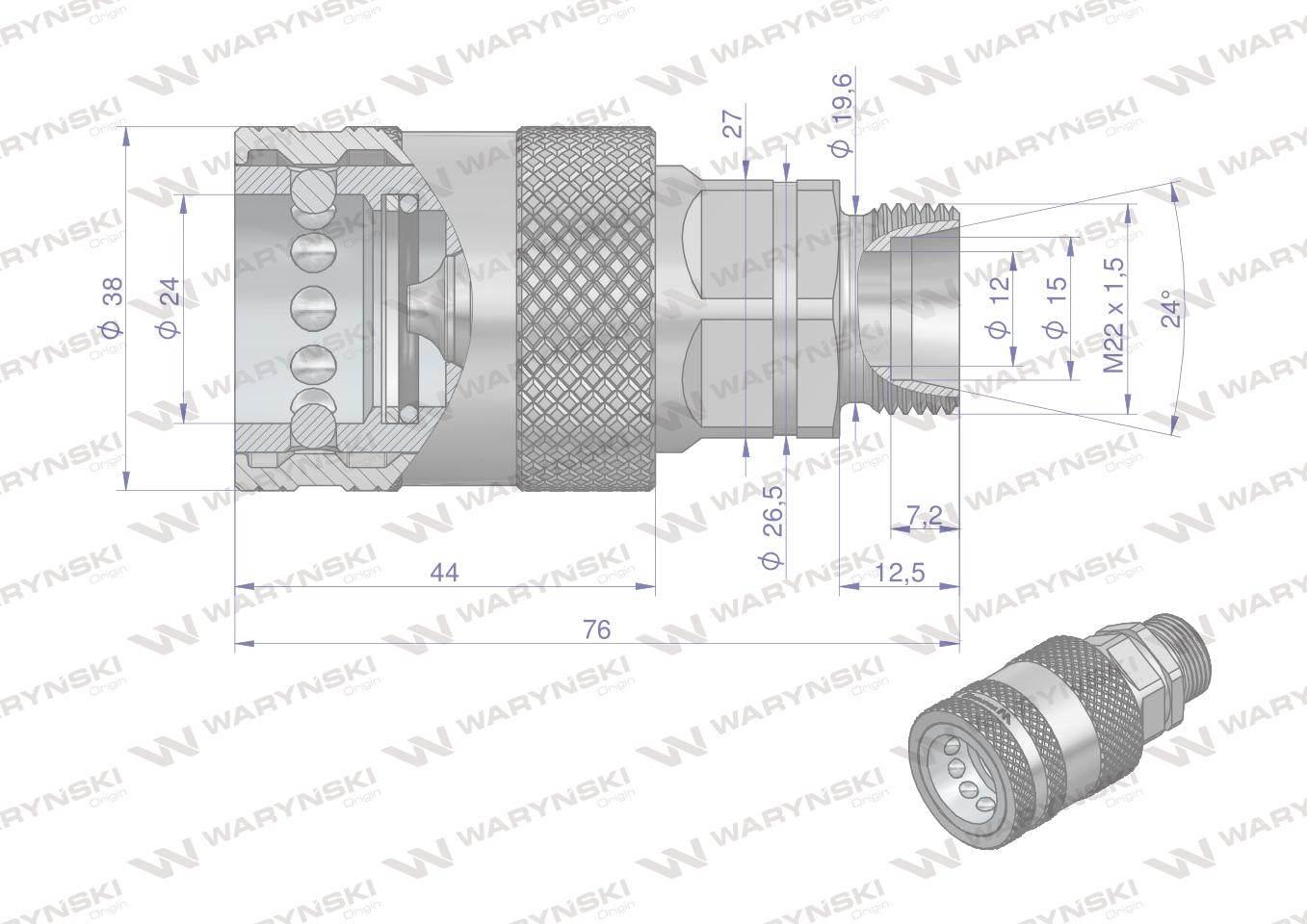 Szybkozłącze hydrauliczne gniazdo M22x1.5 gwint zewnętrzny EURO PUSH-PULL ( - zdjęcie 4