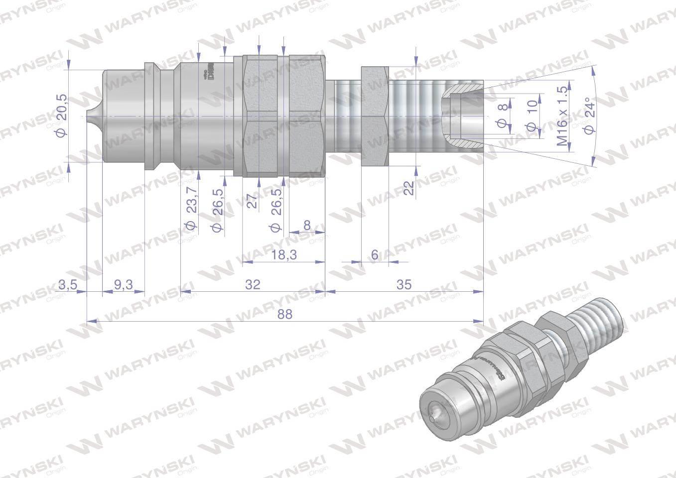Szybkozłącze hydrauliczne wtyczka long M16x1.5 gwint zewnętrzny EURO (91008 - zdjęcie 2