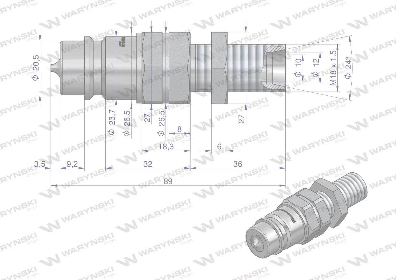 Szybkozłącze hydrauliczne wtyczka long M18x1.5 gwint zewnętrzny EURO (91008 - zdjęcie 2
