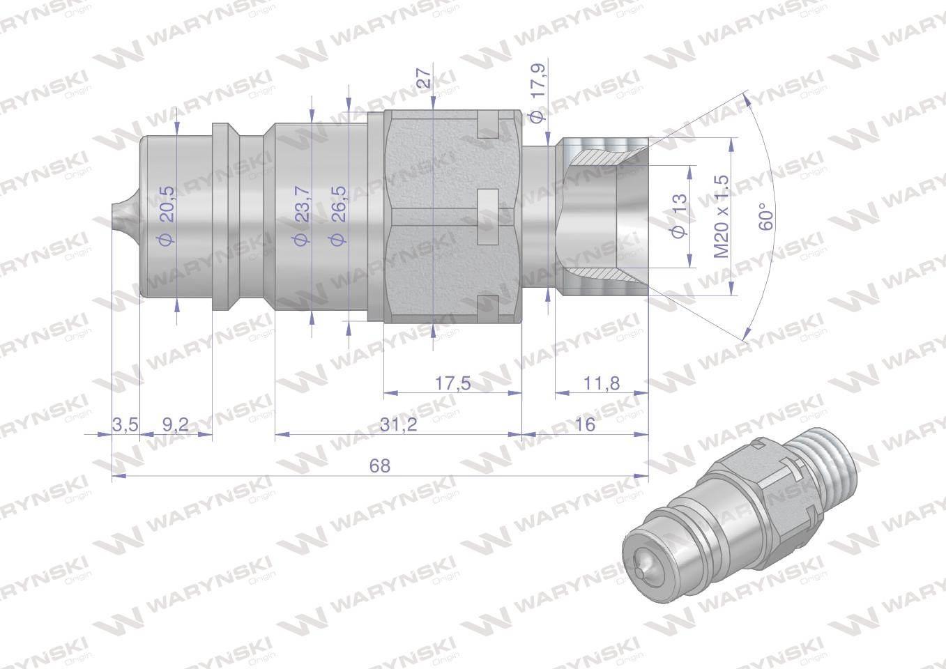 Szybkozłącze hydrauliczne wtyczka M20x1.5 gwint zewnętrzny EURO (9100822W) - zdjęcie 2
