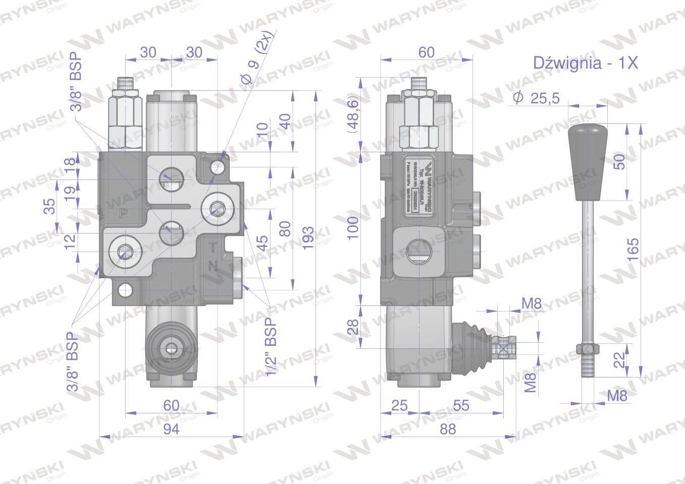 Rozdzielacz hydrauliczny 1-sekcyjny max przepływ 40L Waryński W-ROZ40L/1 - zdjęcie 5