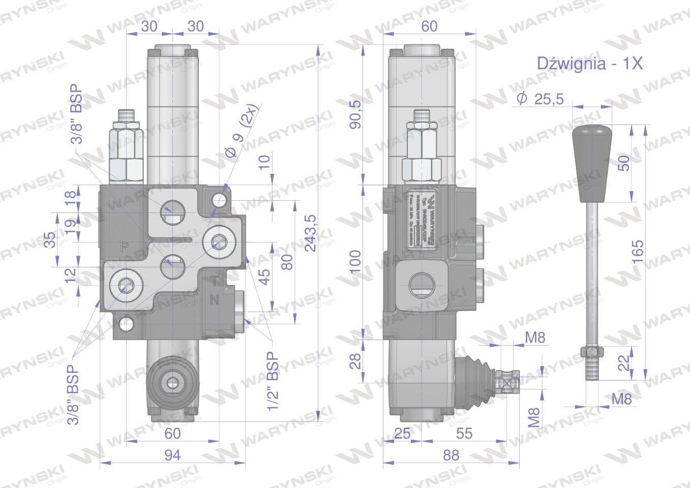 Rozdzielacz hydrauliczny 1-sekcyjny max przepływ 40L z sekcją pływającą War - zdjęcie 5