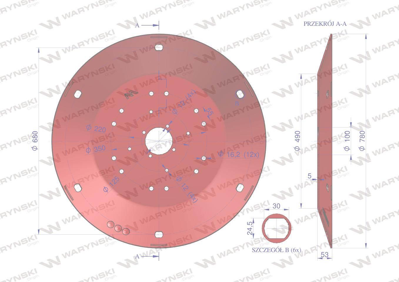 Talerz roboczy Kosiarka rotacyjna 1,65 m gr. 5mm Waryński W-5036010370 - zdjęcie 3