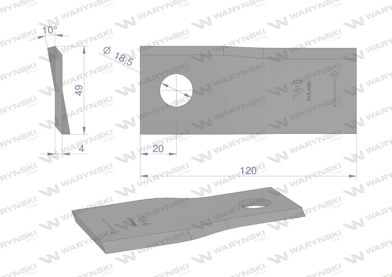 Nóż, nożyk kosiarka 120X48X4X18,5 lewy zastosowanie 111724 Fella WARYŃSKI 2 - zdjęcie 3