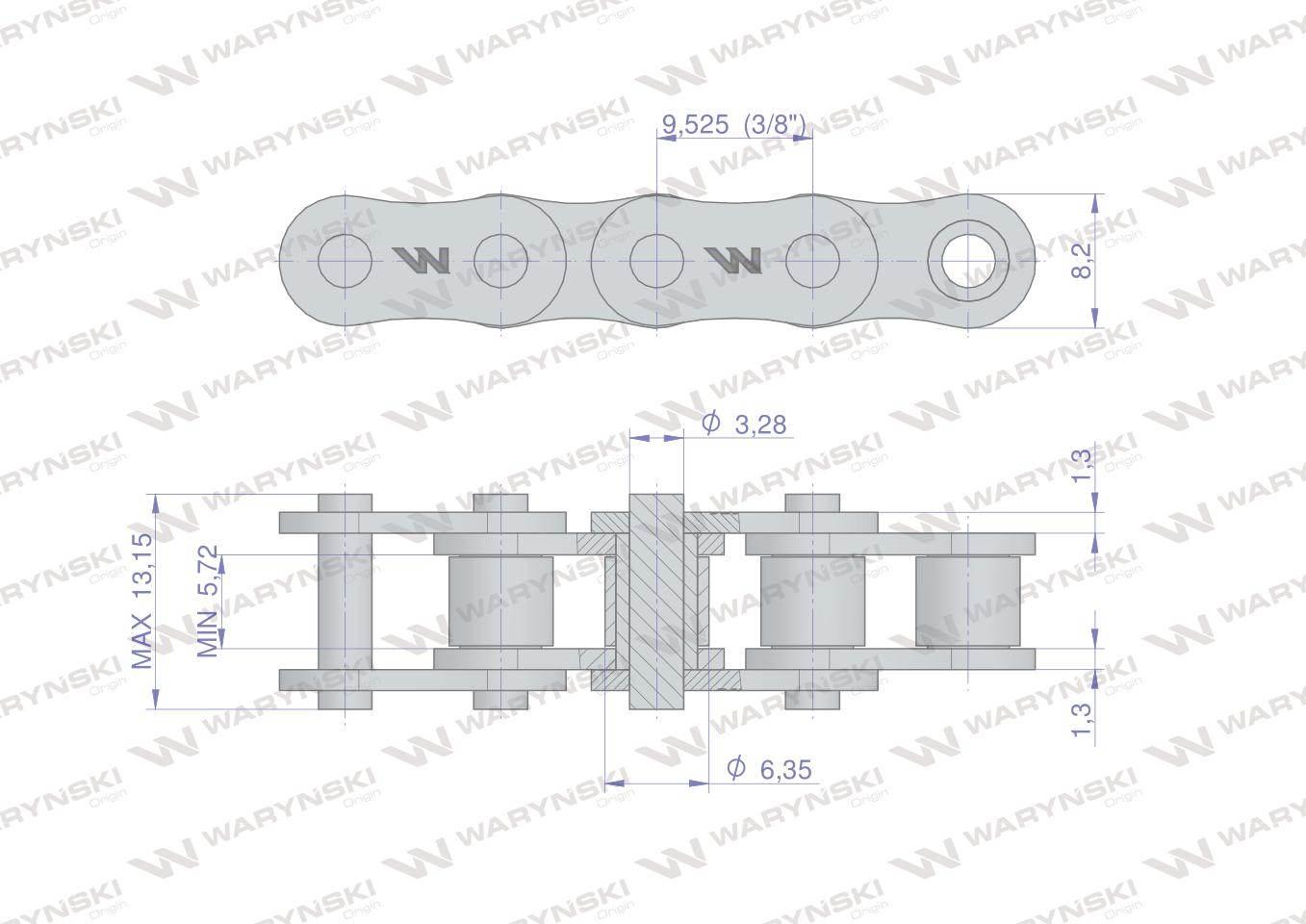 Łańcuch rolkowy 06B-1 (R1 3/8) 5 m Waryński W-L06B1 - zdjęcie 4