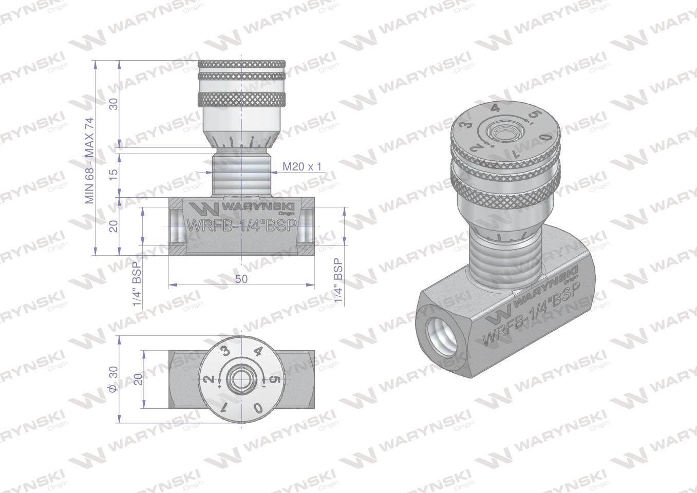 Zawór dławiący WRFB 90 1/4"BSP Waryński WRFB-1/4BSP - zdjęcie 2