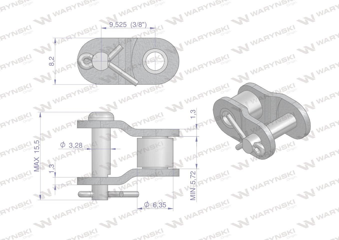 Półogniwo łańcucha P06B-1 (R1 3/8) Waryński W-P06B1 - zdjęcie 2