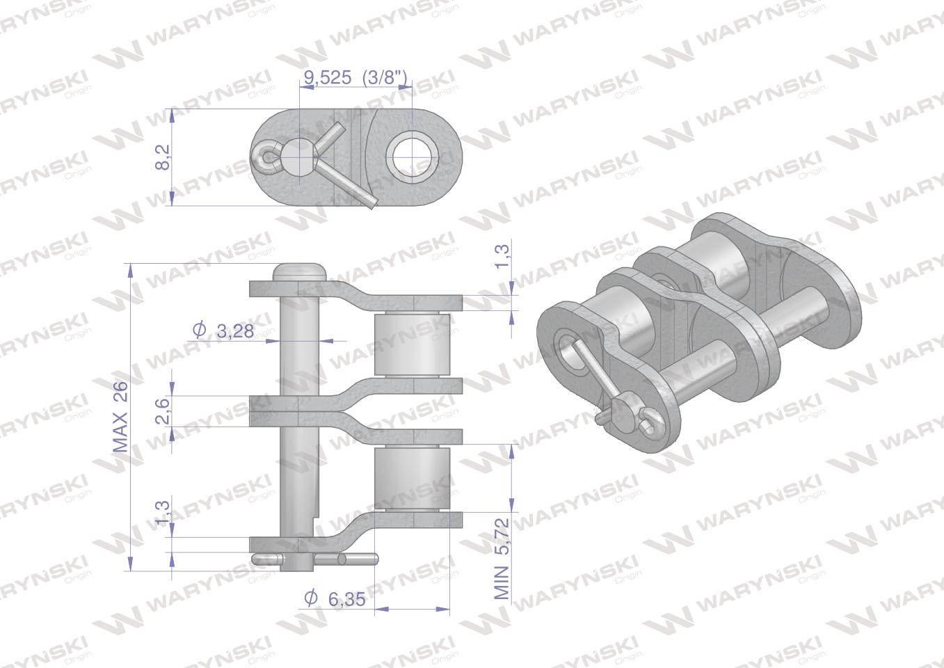 Półogniwo łańcucha P06B-2 (R2 3/8) Waryński W-P06B2 - zdjęcie 2