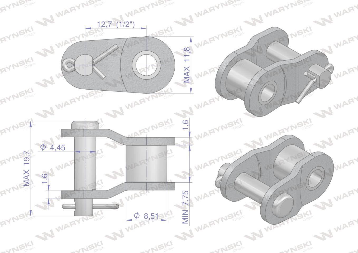 Półogniwo łańcucha 08B-1 (R1 1/2) Waryński W-P08B1 - zdjęcie 2