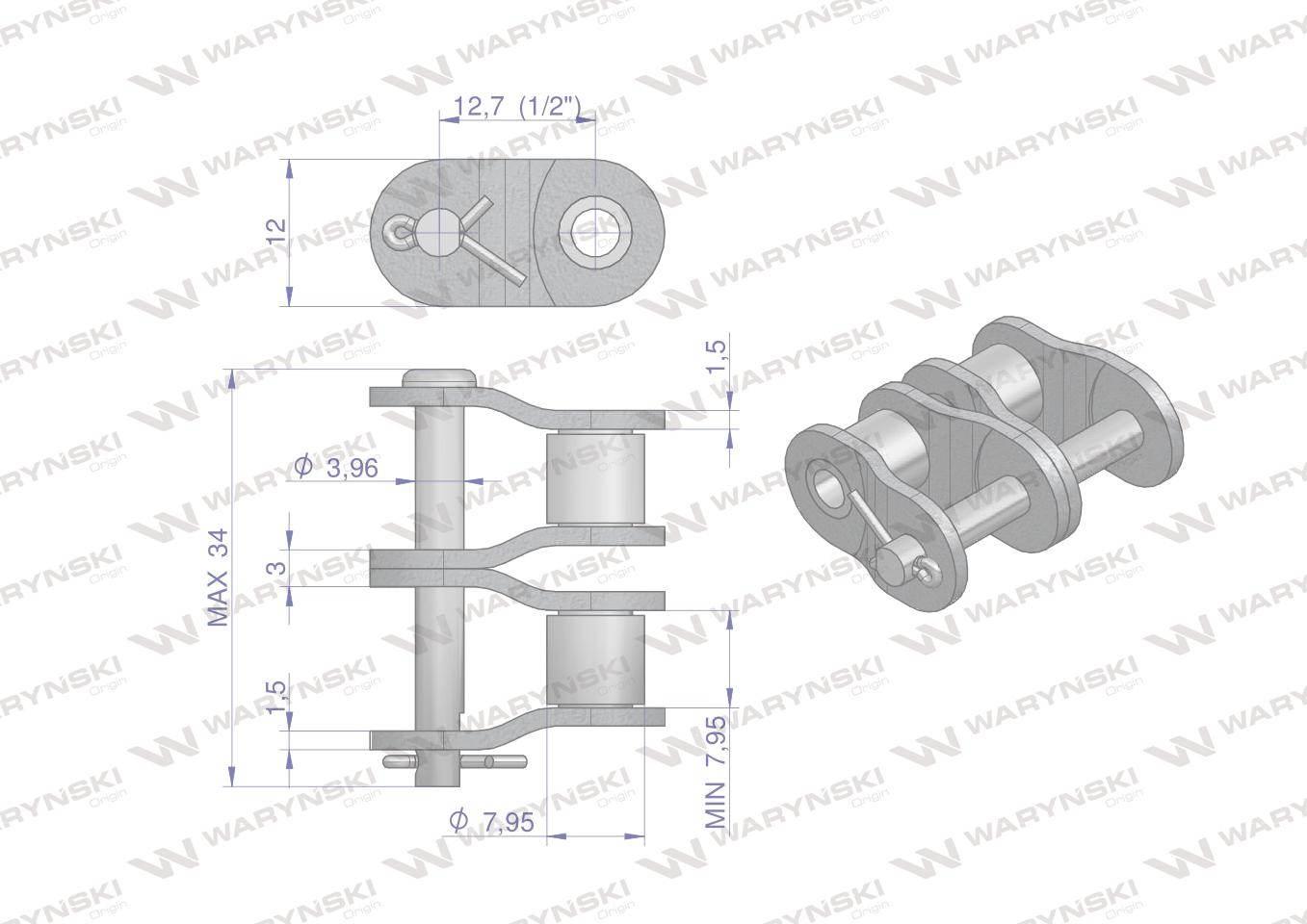 Półogniwo łańcucha P08B-2 (R2 1/2) Waryński W-P08B2 - zdjęcie 2