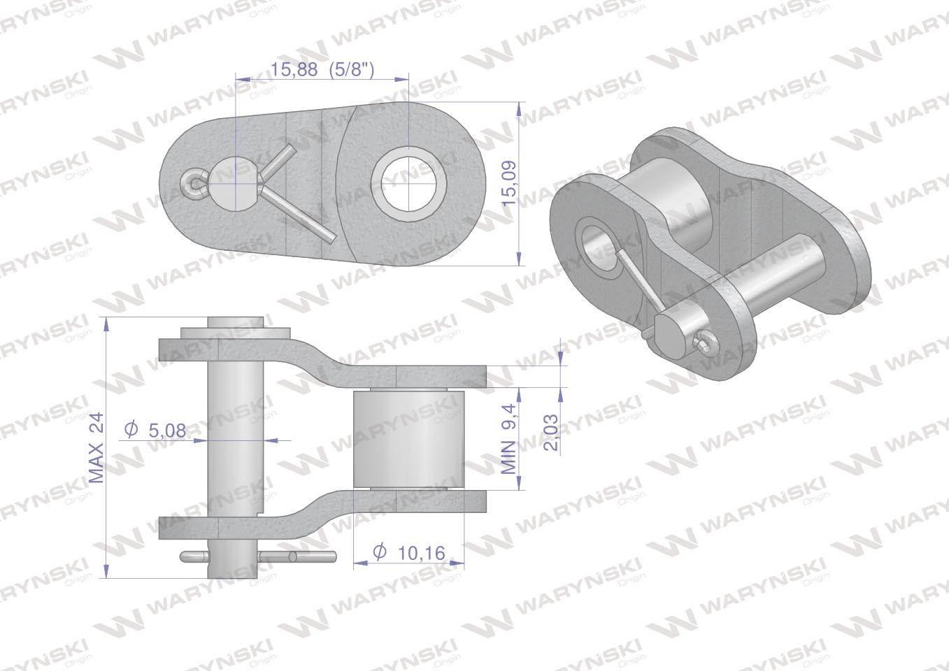 Półogniwo łańcucha wzmocnione P10A-1 ANSI A 50 (R1 5/8) Waryński W-P10A1 - zdjęcie 2