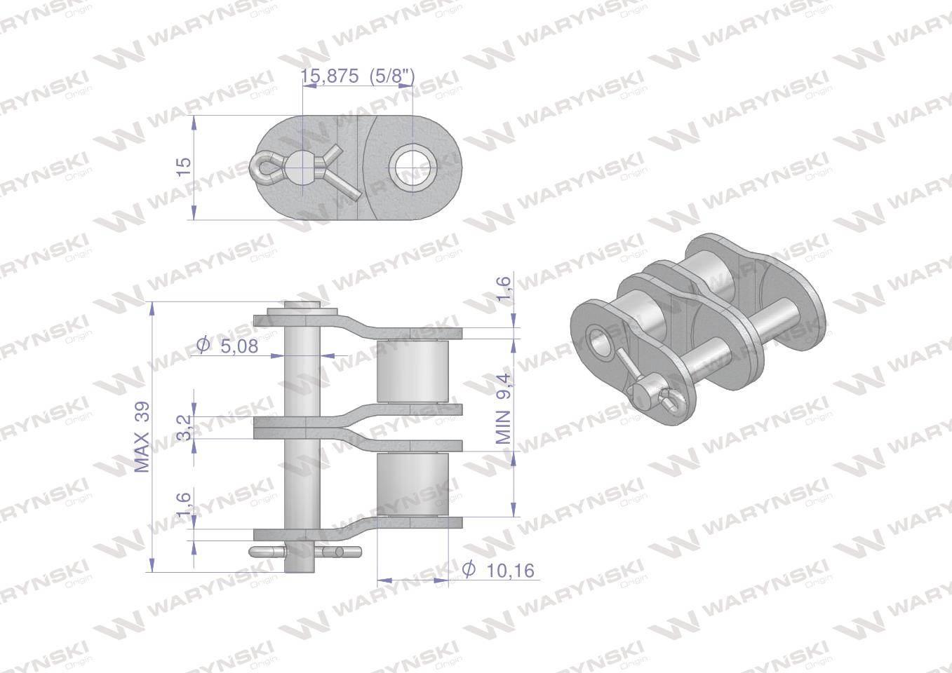 Półogniwo łańcucha 10B-2 (R2 5/8) Waryński W-P10B2 - zdjęcie 2