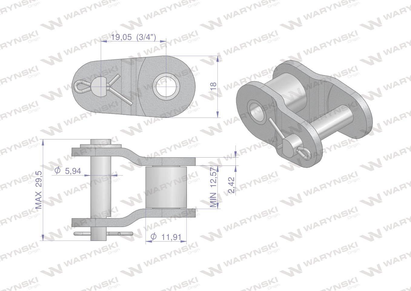 Półogniwo łańcucha wzmocnione P12A-1 ANSI A 60 (R1 3/4) Waryński W-P12A1 - zdjęcie 2