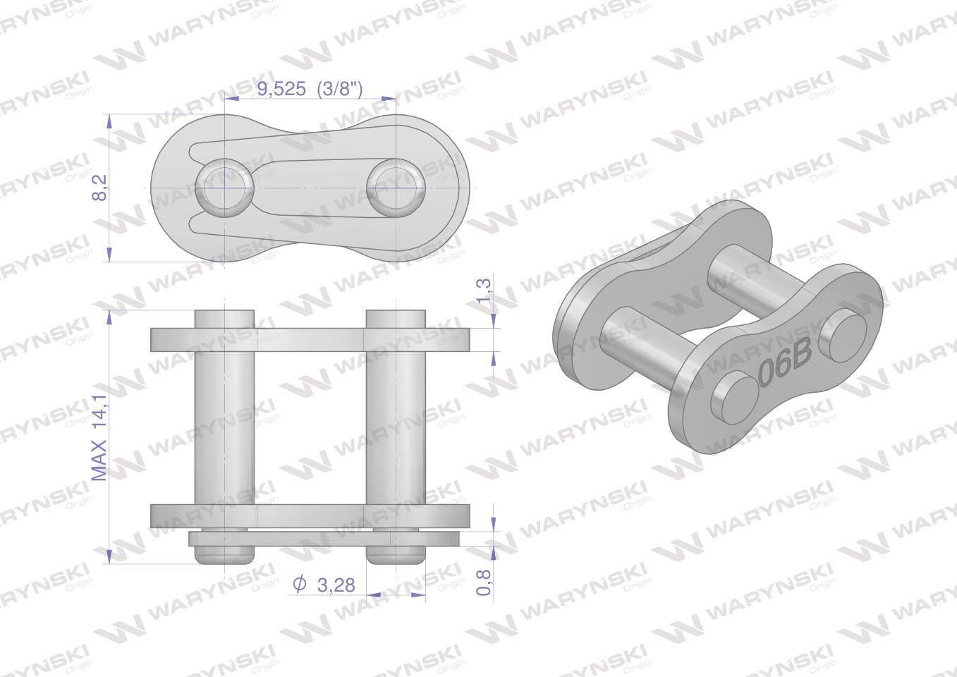 Zamek łańcucha 06B-1 (R1 3/8) Waryński W-Z06B1 - zdjęcie 2