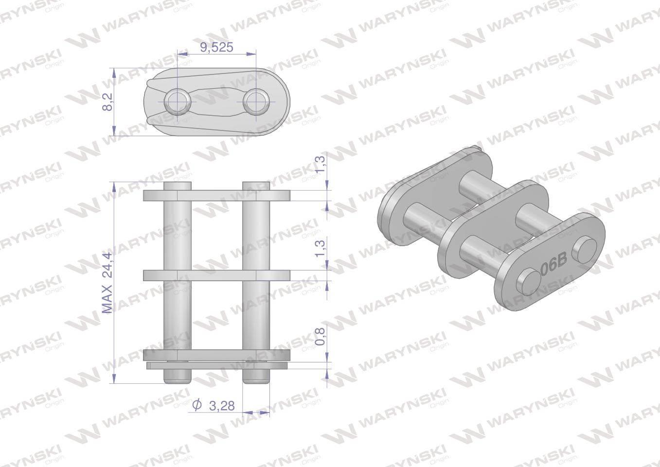 Zamek łańcucha 06B-2 (R2 3/8) Waryński W-Z06B2 - zdjęcie 2