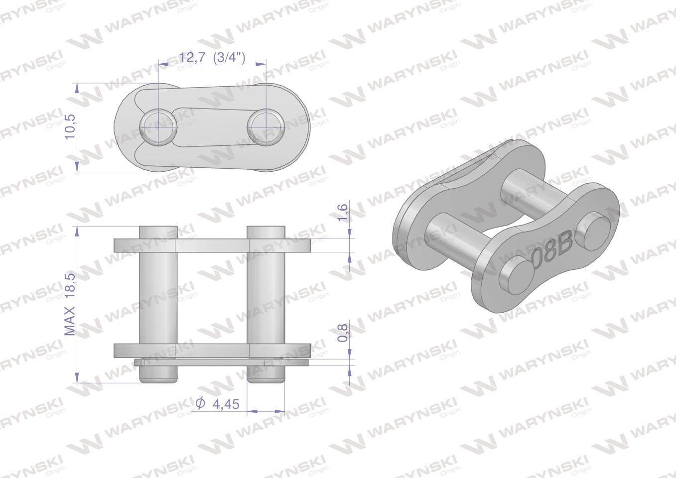 Zamek łańcucha 08B-1 (R1 1/2) Waryński W-Z08B1 - zdjęcie 2