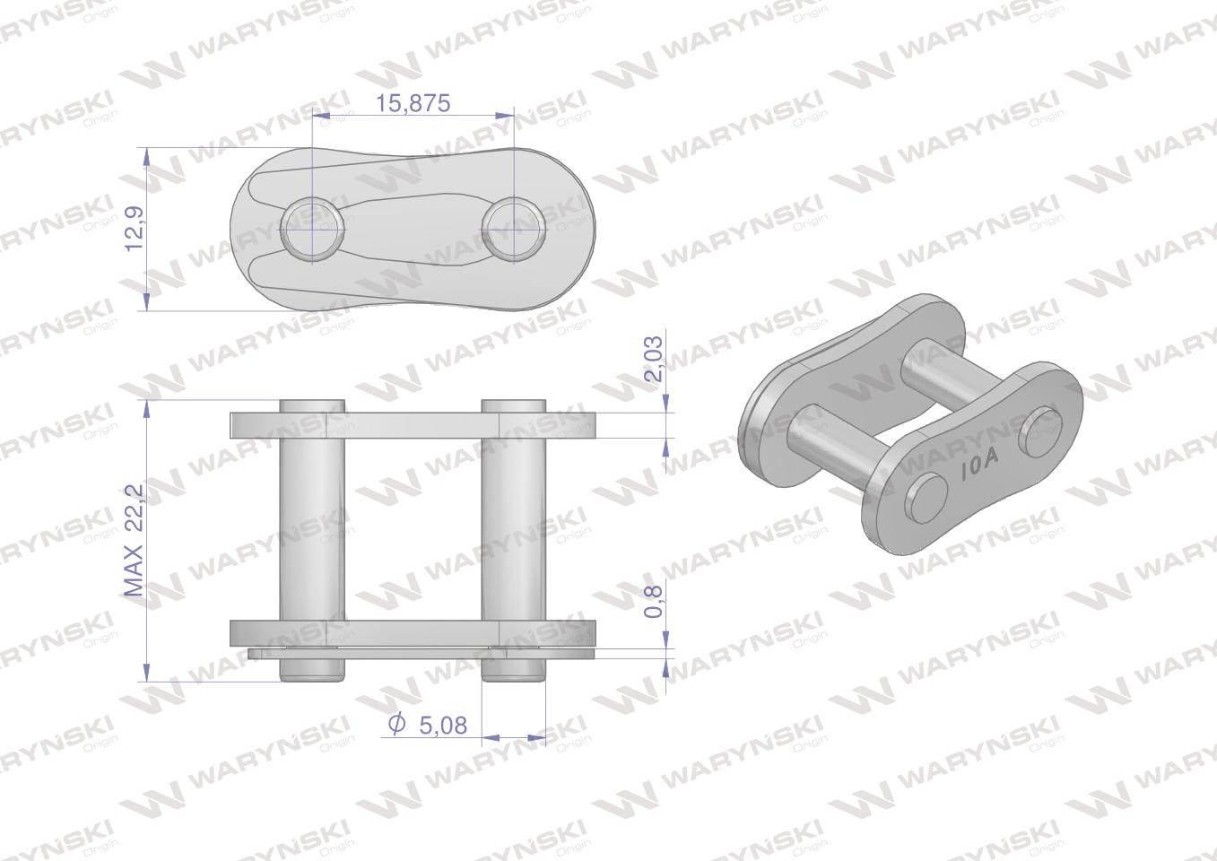 Zamek łańcucha wzmocniony Z10A-1 ANSI A 50 (R1 5/8) Waryński W-Z10A1 - zdjęcie 2