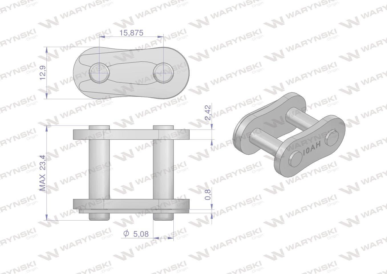 Zamek łańcucha przemysłowy Z10AH-1 ANSI A 50H (R1 5/8) Waryński W-Z10AH1 - zdjęcie 2