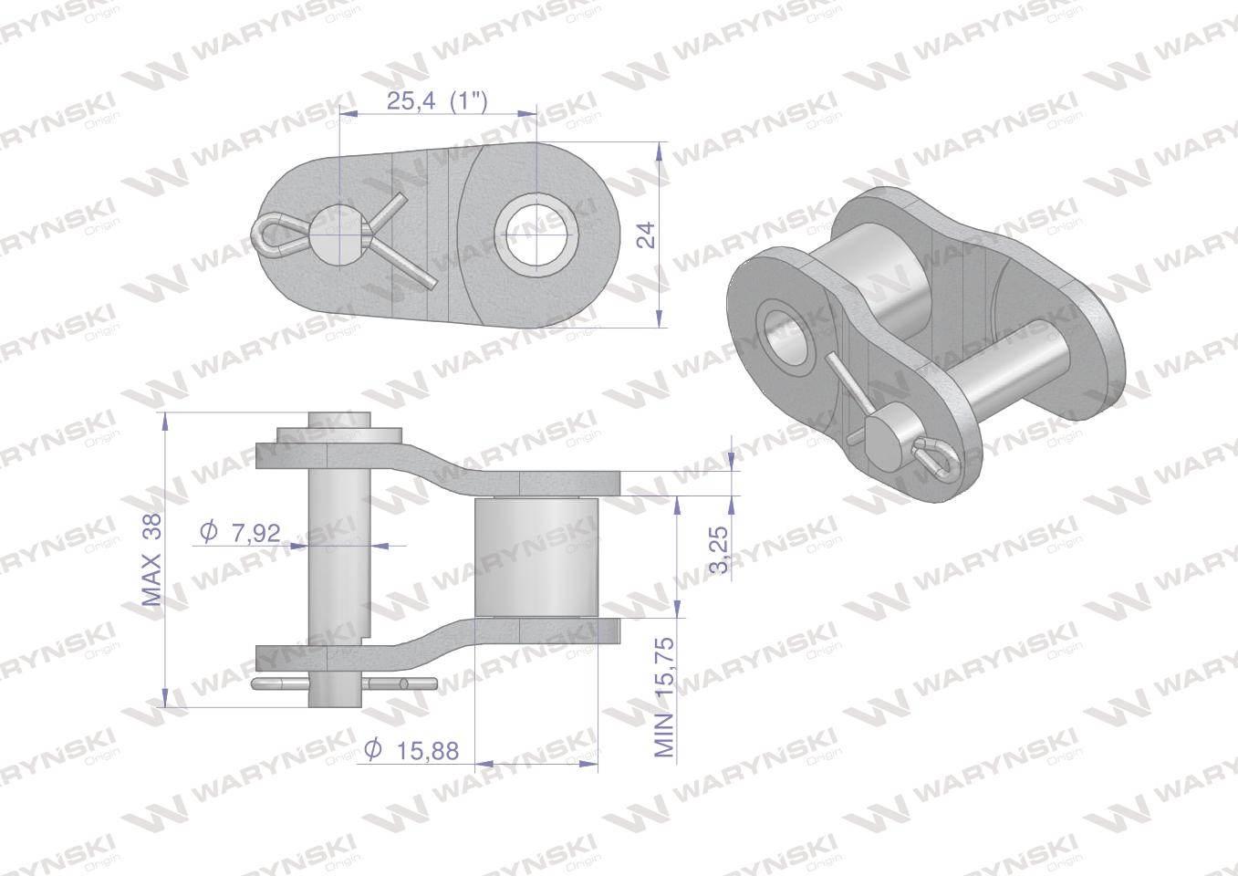 Półogniwo łańcucha wzmocnione P16A-1 ANSI A 80 (R1 1) Waryński W-P16A1 - zdjęcie 2