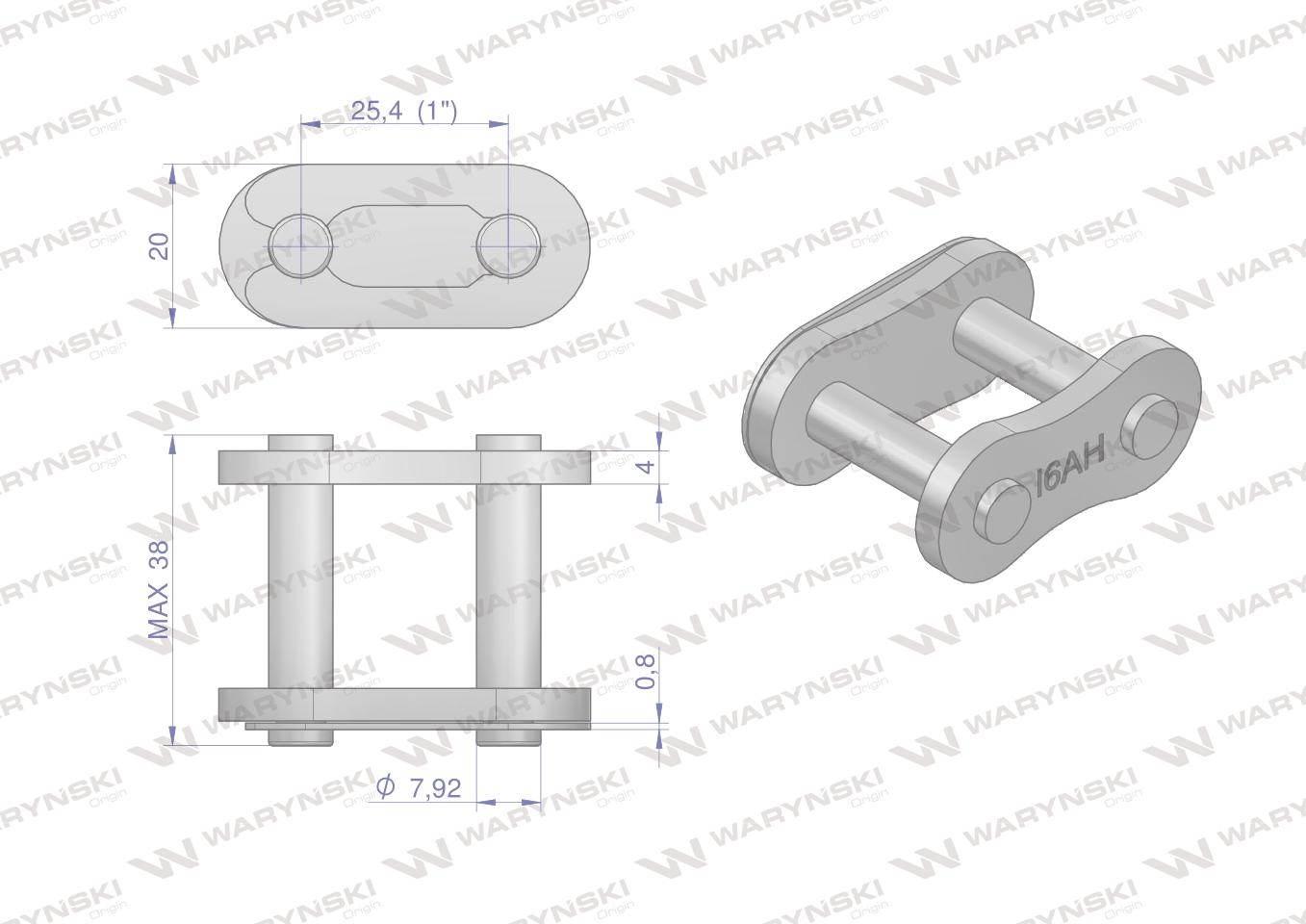Zamek łańcucha przemysłowy Z16AH-1 ANSI A 80H (R1 1) Waryński W-Z16AH1 - zdjęcie 2