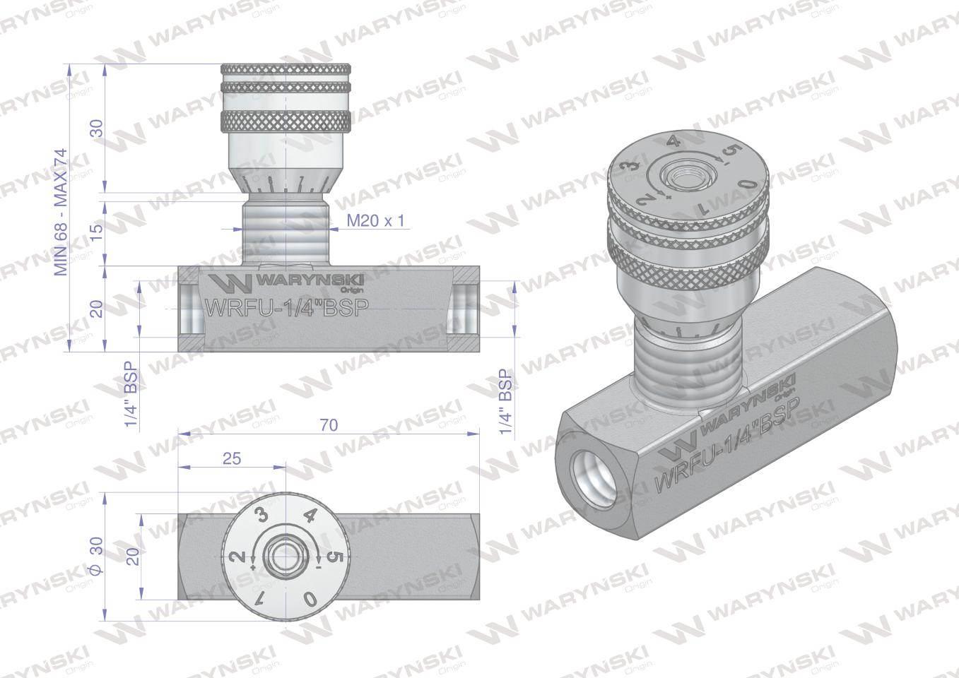 Zawór dławiąco-zwrotny WRFU 90 1/4"BSP Waryński WRFU-1/4BSP - zdjęcie 3