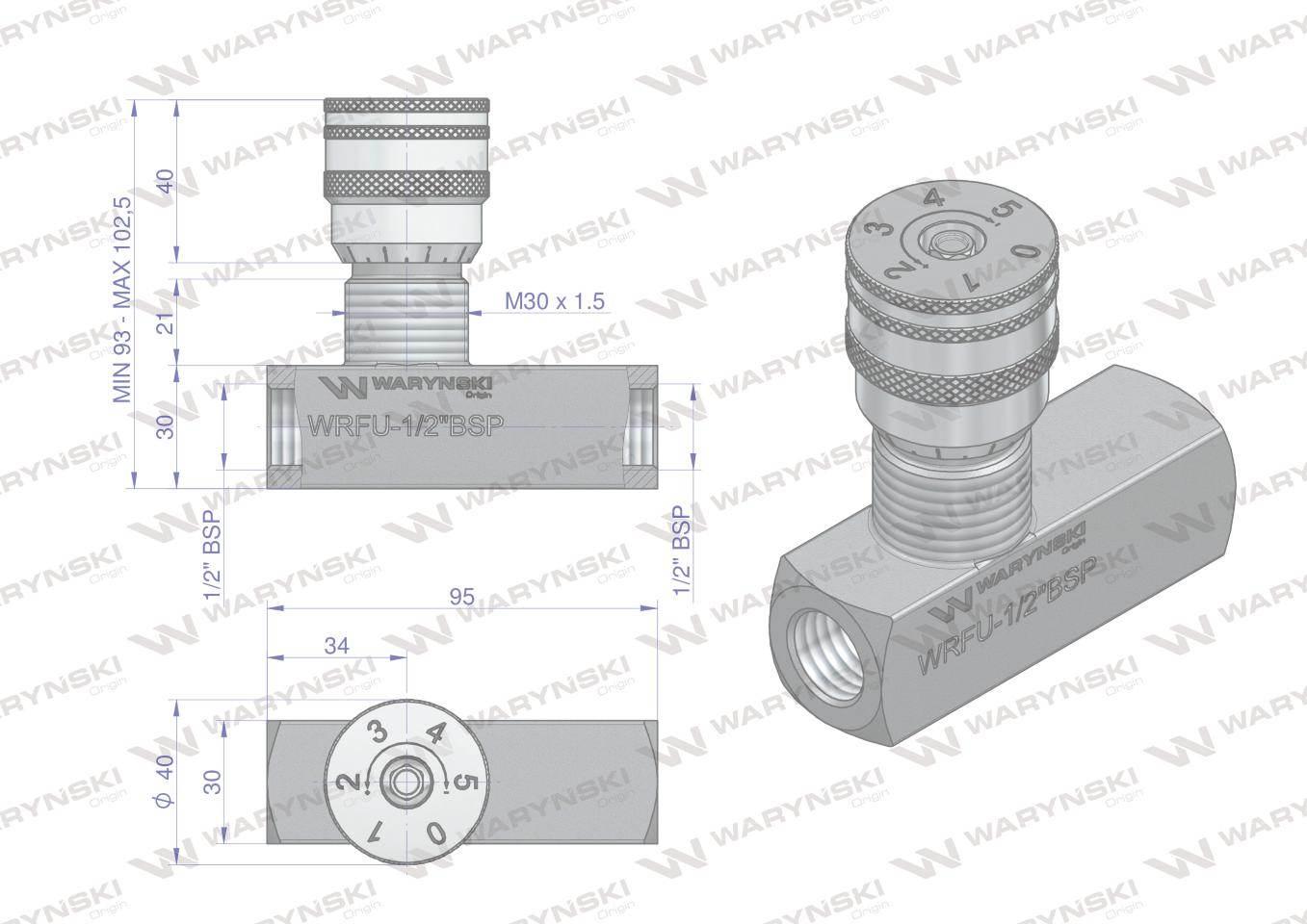 Zawór dławiąco-zwrotny WRFU 90 1/2"BSP Waryński WRFU-1/2BSP - zdjęcie 3