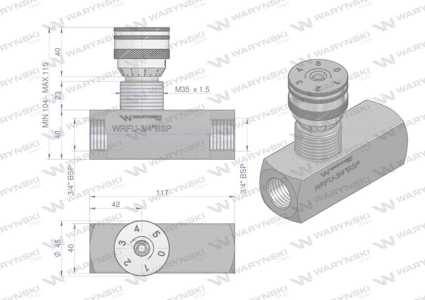 Zawór dławiąco-zwrotny WRFU 90 3/4"BSP Waryński WRFU-3/4BSP - zdjęcie 3
