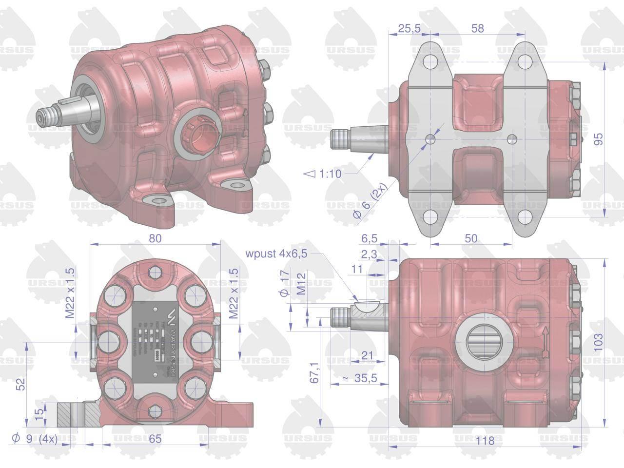 Pompa hydrauliczna PZ18AT podnośnika wzmocniona 23 l/min C-330 ORYGINAŁ URS - zdjęcie 4