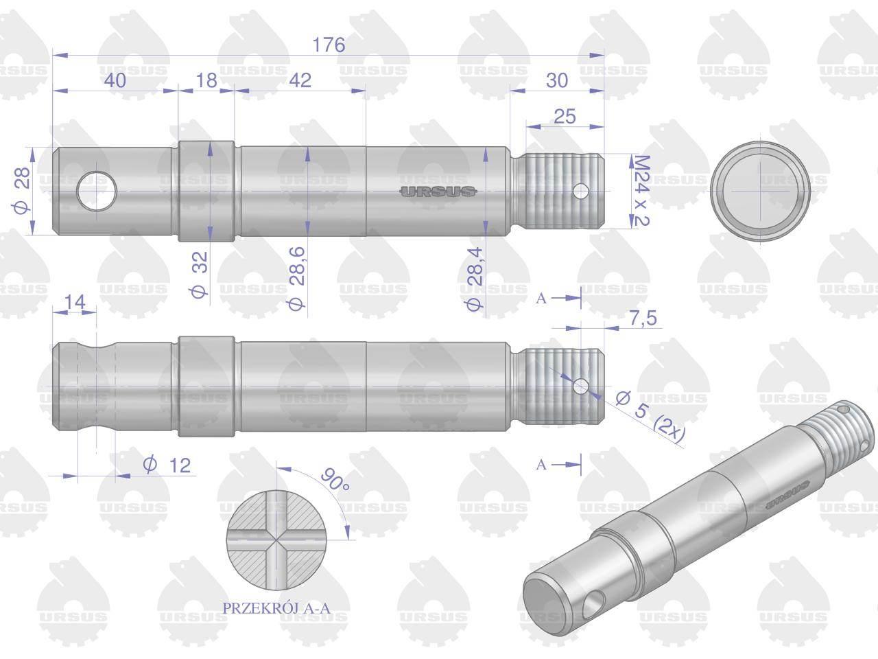 Sworzeń ramienia podnośnika C-385 ORYGINAŁ URSUS 89400003U - zdjęcie 4