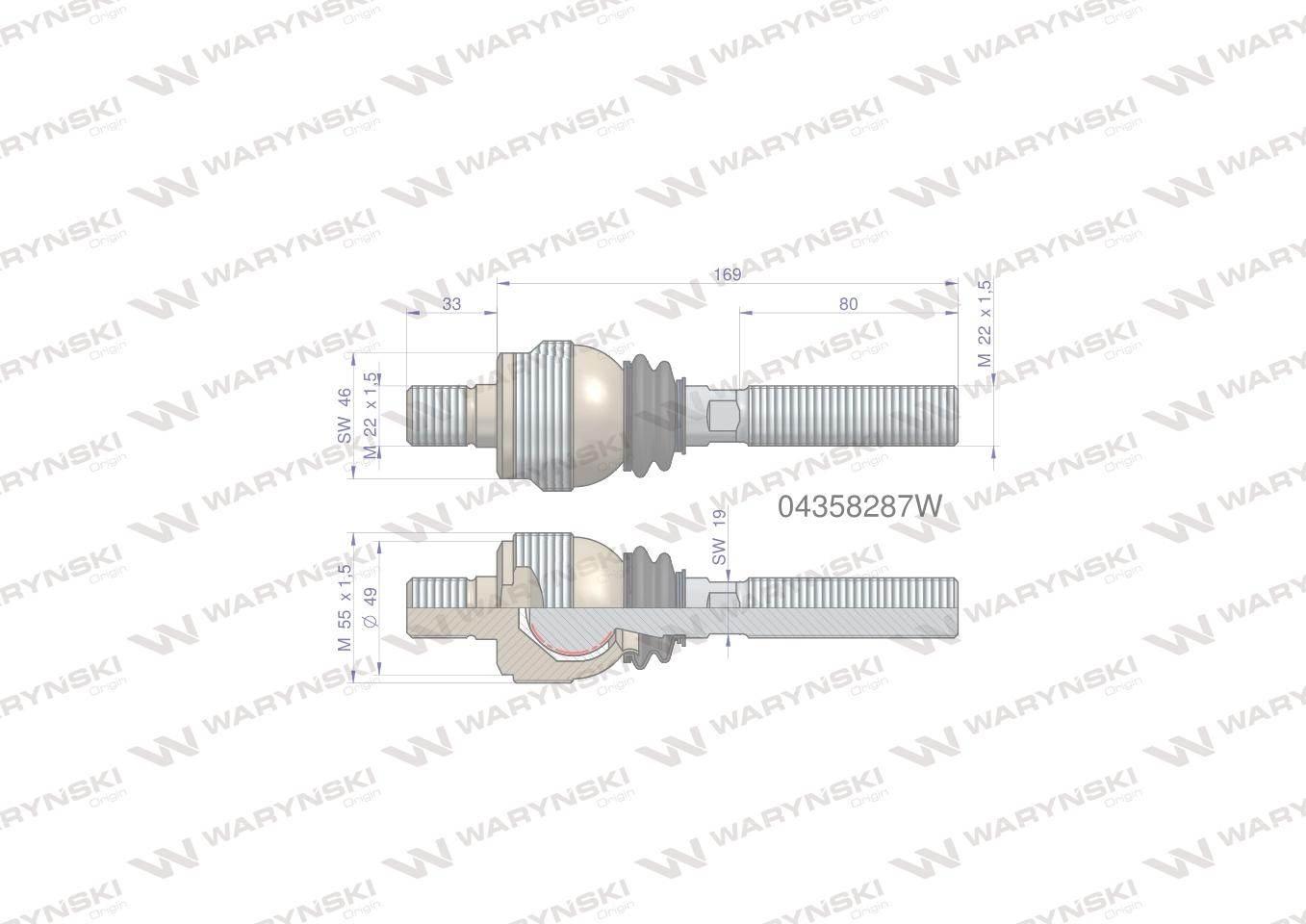Przegub kierowniczy 202mm- M22x1,5; M22x1,5 04358287 WARYŃSKI 04358287W - zdjęcie 2