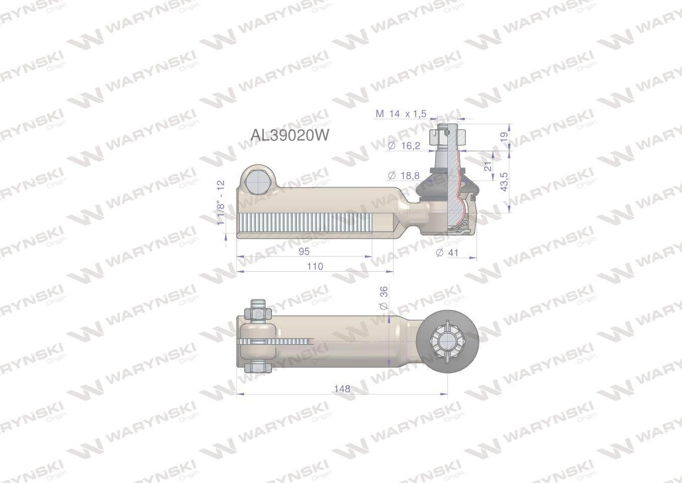 Przegub kierowniczy 148mm- M1 1/8-12 AL39020 WARYŃSKI AL39020W - zdjęcie 4