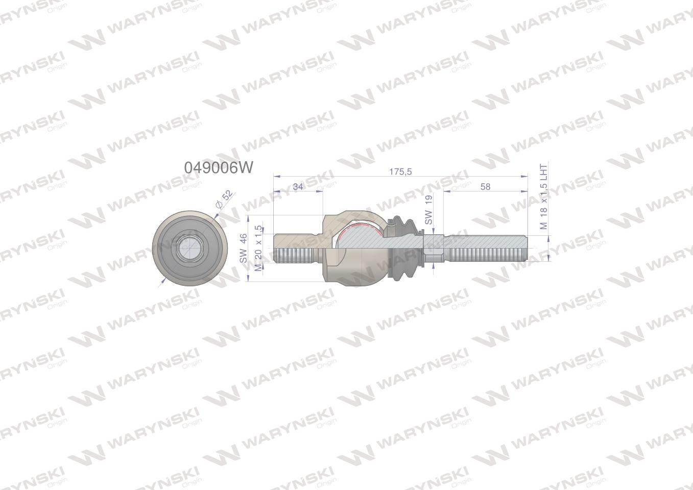 Przegub kierowniczy 175,5mm- M20x1,5 ; M18x1,5 L 049006 WARYŃSKI 049006W - zdjęcie 2