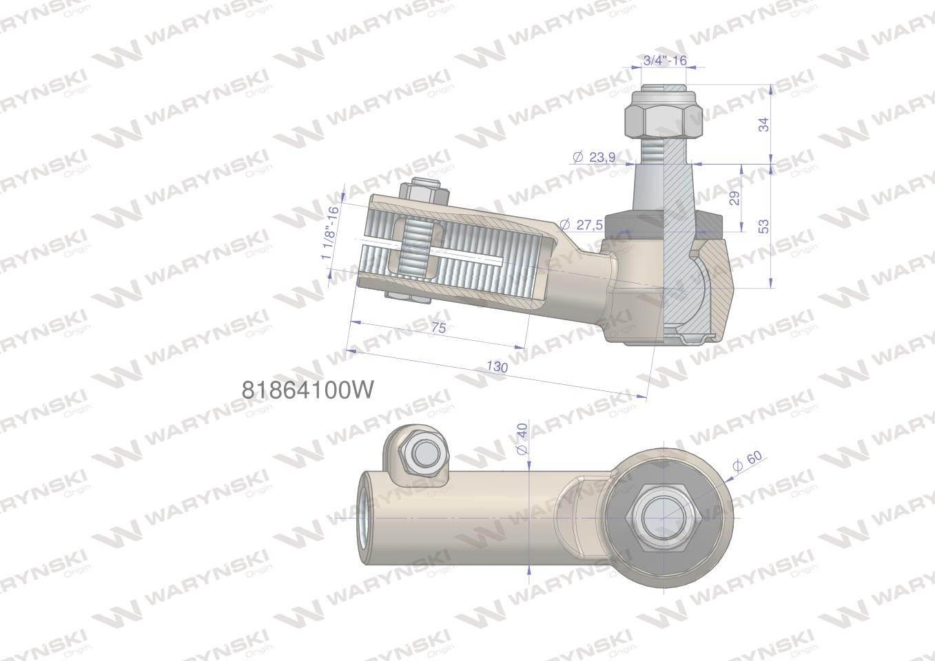 Przegub kierowniczy 130mm - M1 1/8" 81864100 WARYŃSKI 81864100W - zdjęcie 2