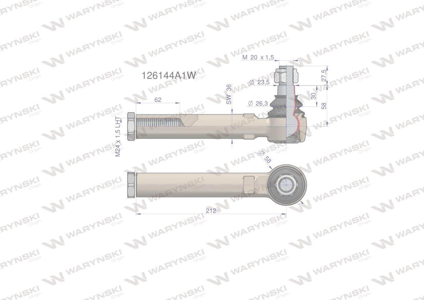 Przegub kierowniczy 212mm- M24x1,5L 126144A1 WARYŃSKI 126144A1W - zdjęcie 4
