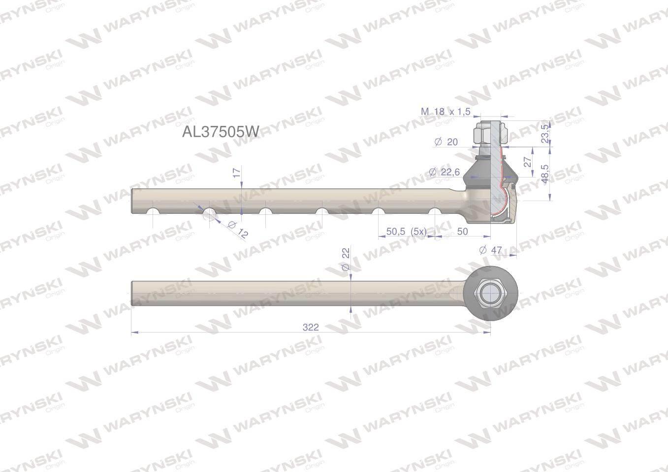 Przegub kierowniczy 322mm AL37505 WARYŃSKI AL37505W - zdjęcie 2