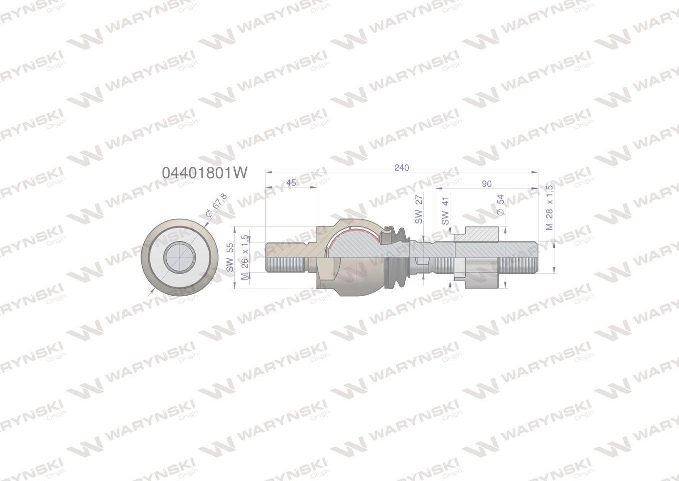 Przegub kierowniczy 240mm- M26x1,5; M28x1,5 04401801 WARYŃSKI 04401801W - zdjęcie 2